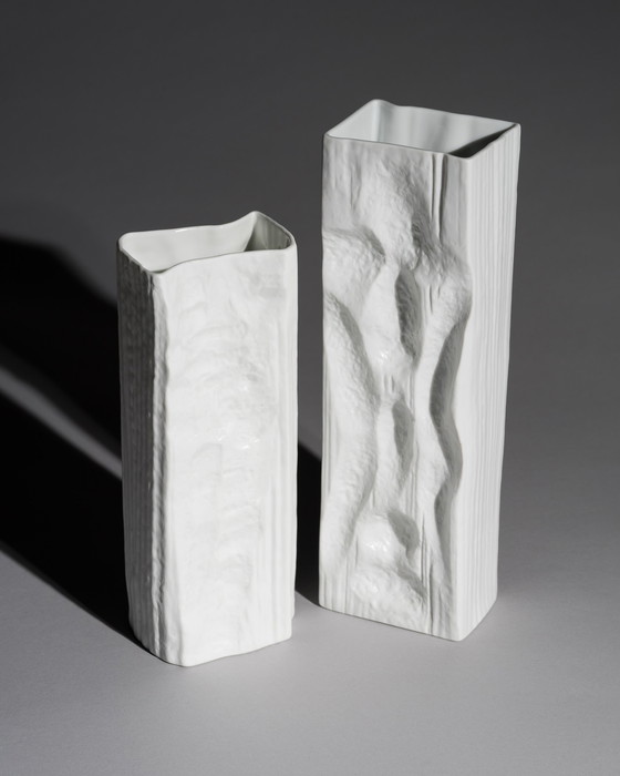 Image 1 of Rosenthal Studio-Linie Vase Op Art Allemand Duo Martin Freyer Années 70 Bisque Porcelaine