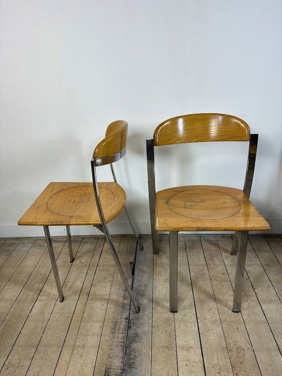 Image 1 of Ensemble Table + 6 chaises en orme et chrome vintage 1980
