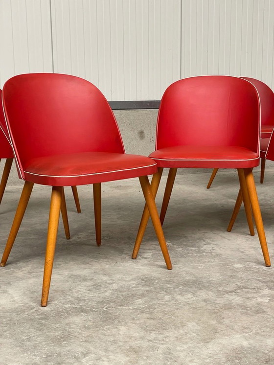 Image 1 of 6 Vintage 50's-60's RODE Skai eetkamerstoelen
