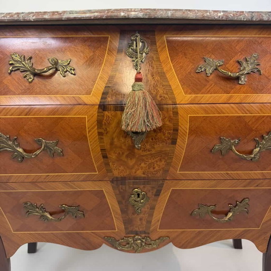 Bombé chest of drawers in the Louis XV style, Marble, Wood, Red (photo 6 of 22)