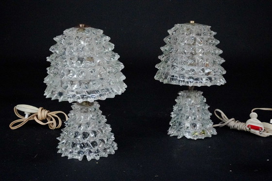 Image 1 of Par de lámparas de mesa italianas de cristal de Murano "Rostrato" de Ercole Barovier, década de 1940