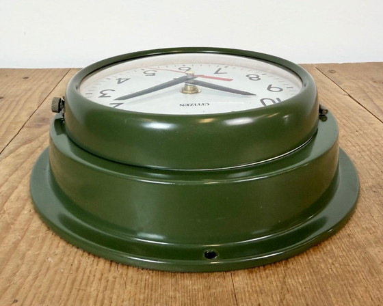 Horloge murale vintage Citizen verte représentant des navires, années 1980 – Pendules, Glass, Iron (photo 13 of 18)