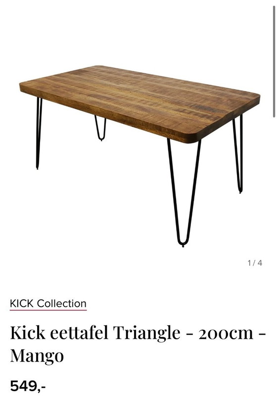 Mango wood dining table with black hairpin legs, Kick, Metal, Brown, Modern (photo 7 of 7)