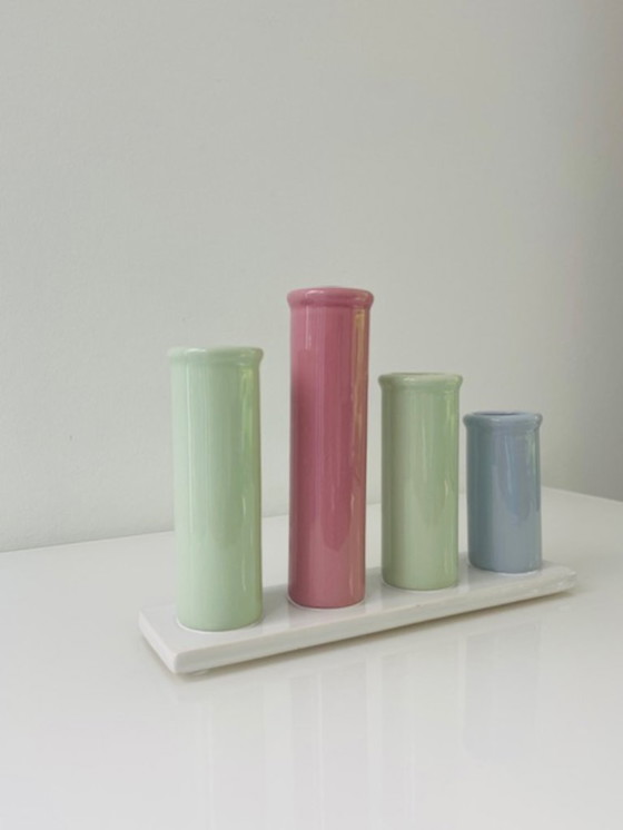 Image 1 of Ceramic multi-flower vase with 4 pastel-colored tubes