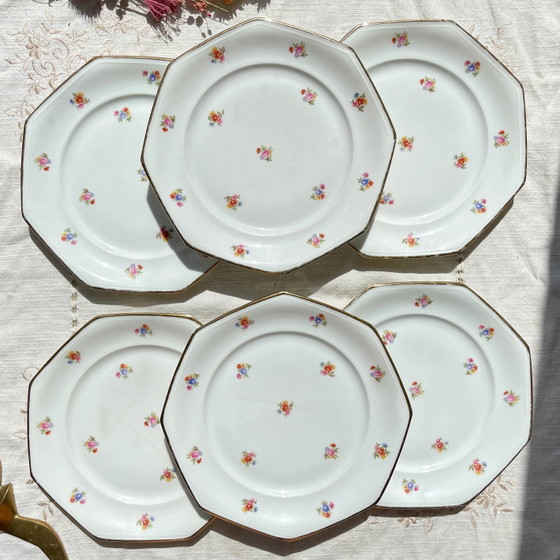6 platos llanos de porcelana francesa floral LAMOTTE – Loza, Porcelain (photo 10 of 20)