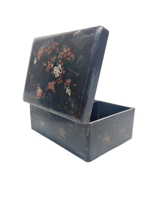 Boîte japonaise en laque vintage, années 1920, Objets déco, Bois, Noir (photo 10 sur 14)