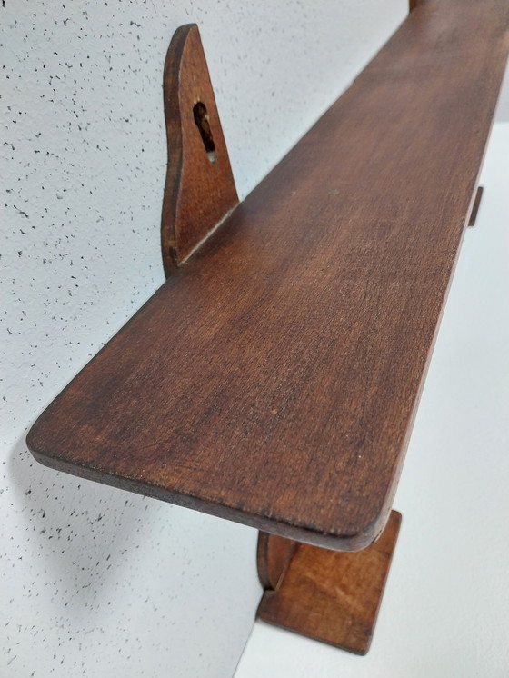Image 1 of Rustic Vintage Wall Shelf with Hooks