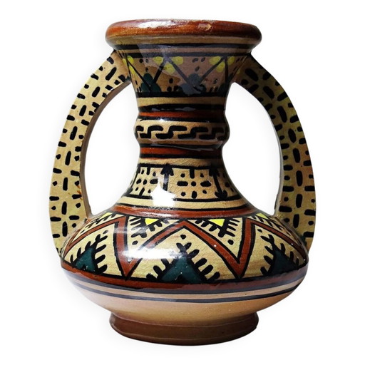 Small handled ceramic vase from Safi, signed, Morocco, .