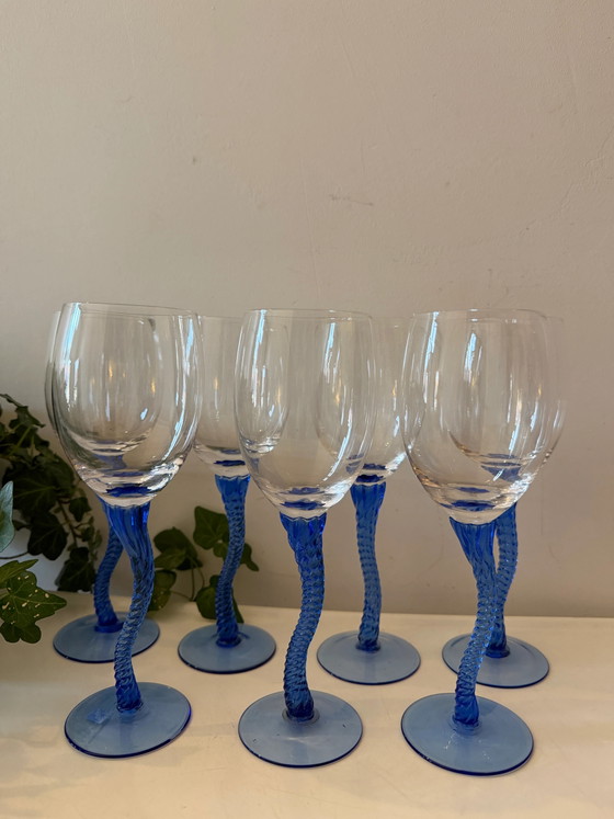 Wine glasses with blue wavy foot – Glass & Decanter, Vintage (photo 3 of 7)
