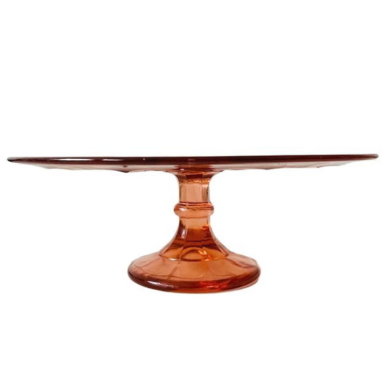Image 1 of Art Deco Tortenständer Rosa Glas Verrerie de Scailmont 1930er Jahre