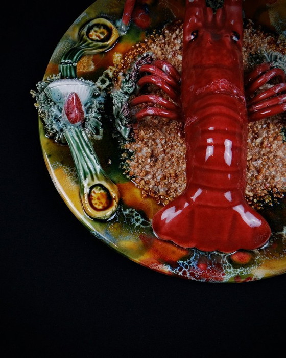 Image 1 of Lobster plate in barbotine Caldas da Rainha Majolique Palissy earthenware