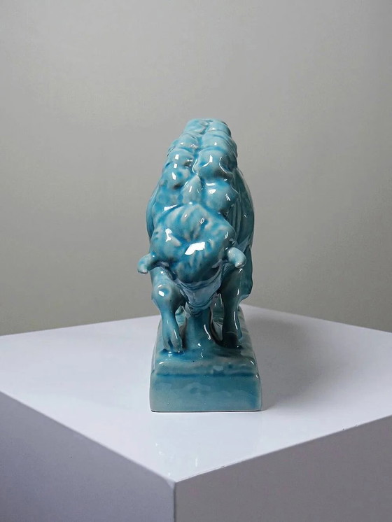 Bisonte Zsolnay in maiolica smaltata turchese, Ungheria, anni '40-'50. – Oggetti decorativi, Porcellana (photo 6 of 15)