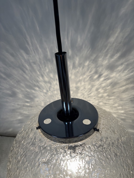 Lampada a sfera vintage in vetro ghiaccio di grandi dimensioni Hoffmeister, 30 cm