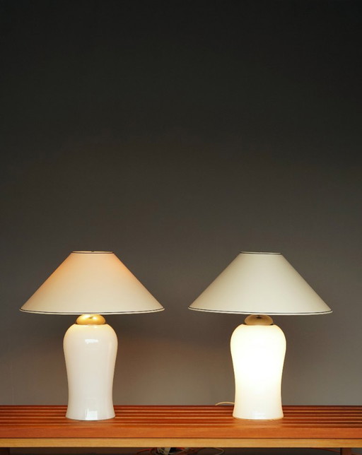 Murano Glass Table Lamps Model Tschung by Ingo Maurer for M Design, 1970s, Set of 2