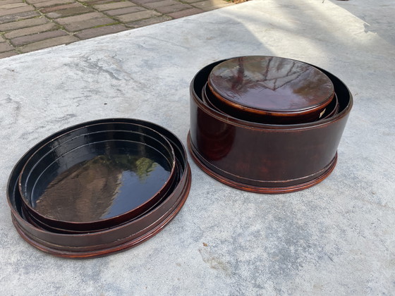 Image 1 of Juego de 3 sombrereras antiguas de laca japonesa