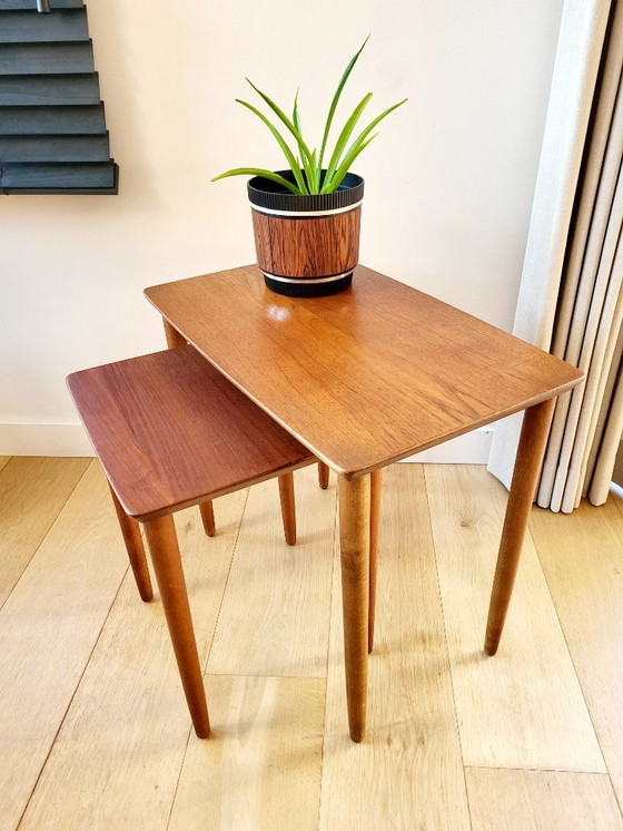 Image 1 of Set of Scandinavian style side tables, wood, probably 1970s