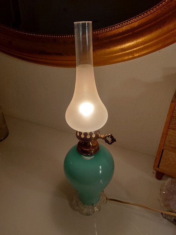 For Sale: Vintage Murano Opal Glass Table Lamp (Turquoise) (photo 6 of 7)