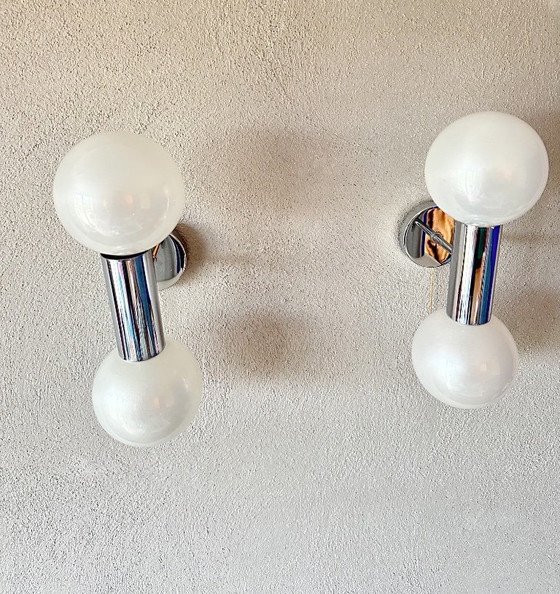 Vintage pair of Wall lights Motoko Ishii, Staff Leuchten, Glass, Chrome, Silver (photo 11 of 11)