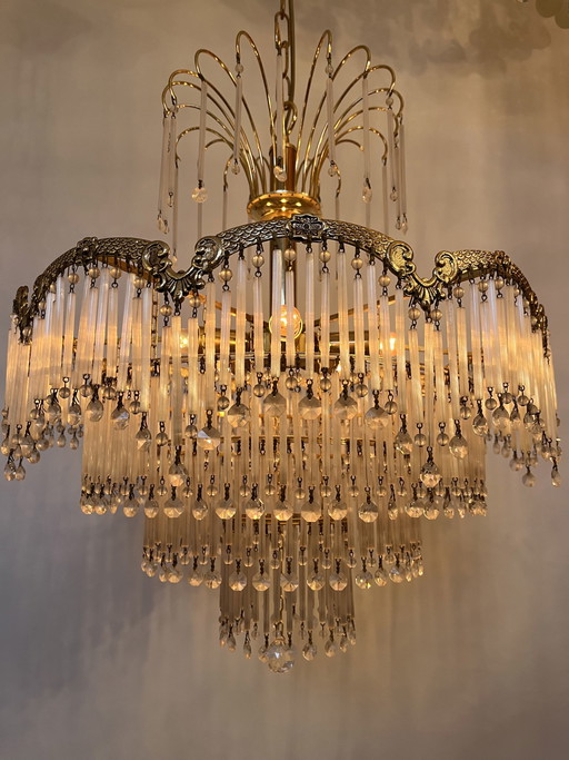 Art nouveau pendant lamp chandelier opal rods