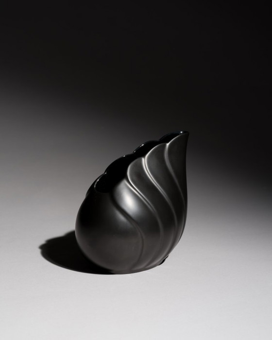 Image 1 of Rosenthal Porcelain Vase By Uta Feyl Black Matte Organic Sculptural Form Germany