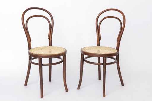 Set of 2 Antique Thonet Bentwood Chairs, Vienna Cafe Chairs, Early 1900s Austrian Chairs, Restored Rattan Seats