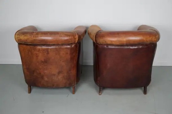 Image 1 of Poltrone da club vintage olandesi in pelle color cognac, set da 2