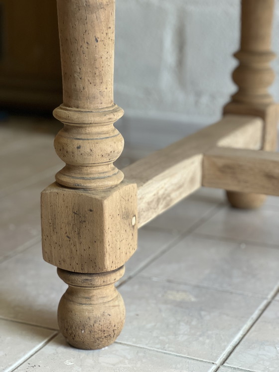 Image 1 of Farmhouse table and its 2 benches in solid oak