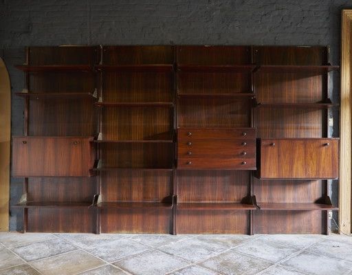 Unité murale vintage en bois de rose, composée de 4 panneaux muraux