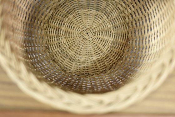 Image 1 of Vintage Mid-century Danish Modern Teak Thread Side Table with Wicker Basket, 1960s