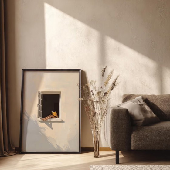 Image 1 of Window Minimalist Digital Wall Art, Calm Summer Window Print, Book Lover Digital Download, Soft Dopamine Decor, Aesthetic Home D