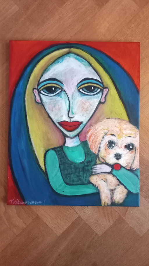 T.van Steenbergen "Labradoodlepup" nieuw 40 x 50 cm 