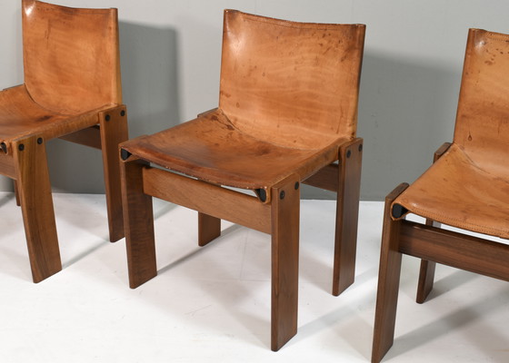 Image 1 of 4x Chaises Monk en cuir cognac par Afra & Tobia Scarpa pour Molteni, Italie 1974