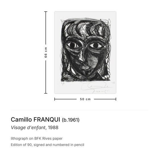 Image 1 of Camillo FRANQUI Visage d'enfant Lithographie signée 1988