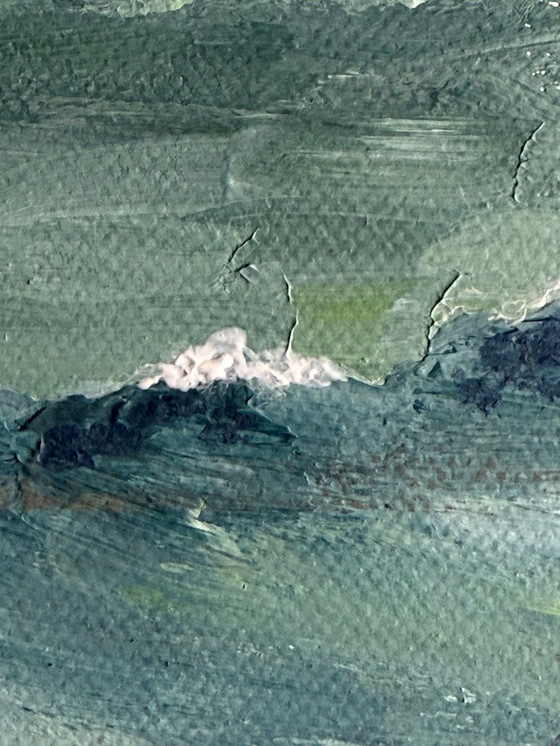 Image 1 of Rustgevend zeegezicht schilderij – verlaten strand en zachte horizon | Inheritance