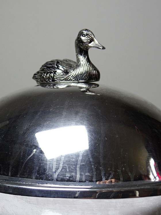 Image 1 of Vintage silver-plated metal foie gras bell with duck handle, 1960s-1980s