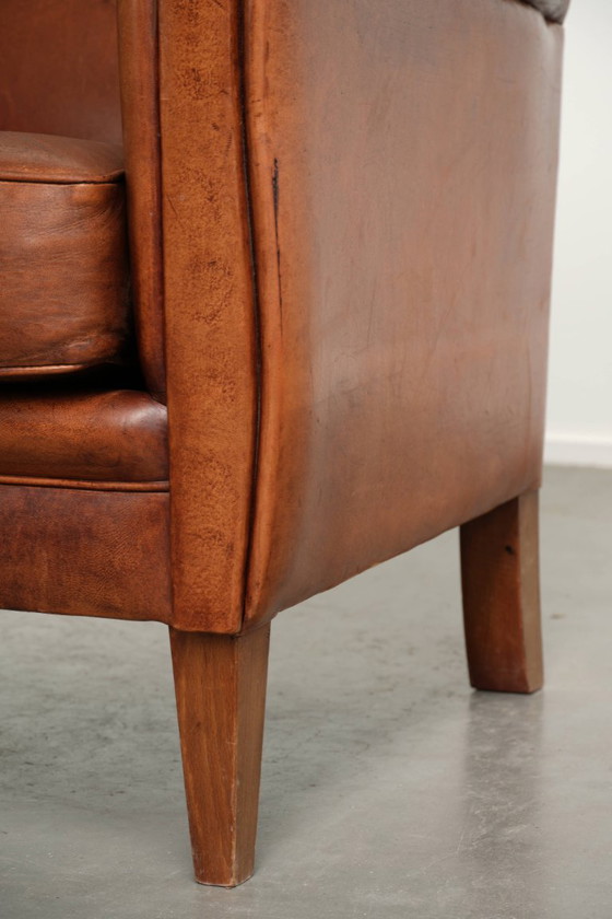 Stoere Vintage Schapenleren Armchair Met Een Mooie Cognac Kleur En Een Comfortabele Zit – Fauteuils, Leather (photo 13 of 13)
