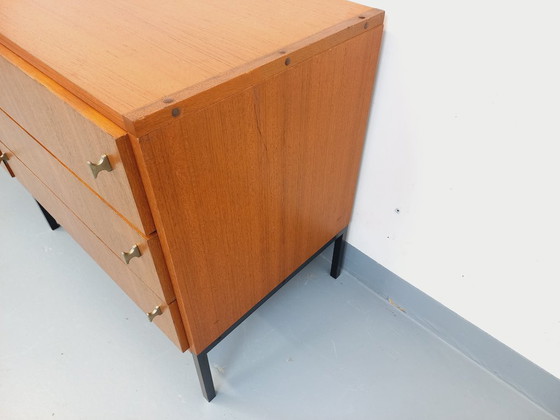 Image 1 of Vintage modernist sideboard by ARP Minvielle, designed by Guariche Mortier Motte, in teak and black metal, from the 1960s