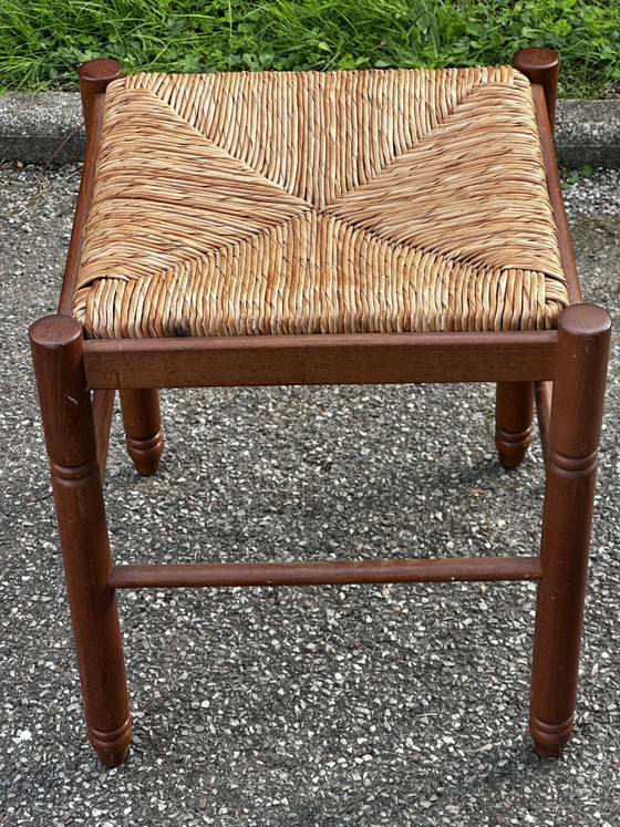 Pair of 50s Stools in Wood with Straw Seat (photo 6 of 9)