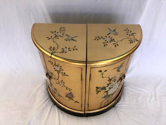 Image 1 of Unique Chinese Halfround Cabinet with Birds