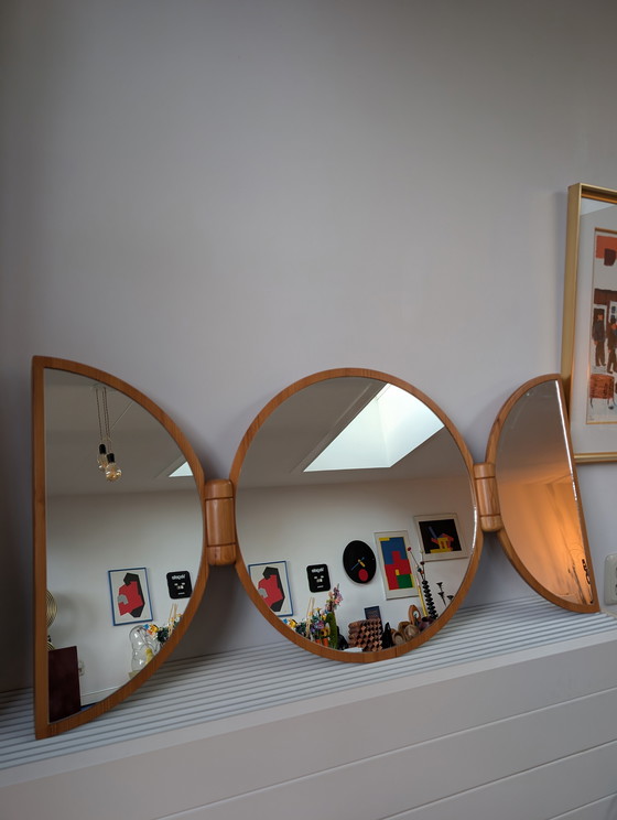 Image 1 of Vintage Mid Century style Danish Design PEDERSEN & HANSEN heavy massive teak wooden wall mirror from the 60/70s