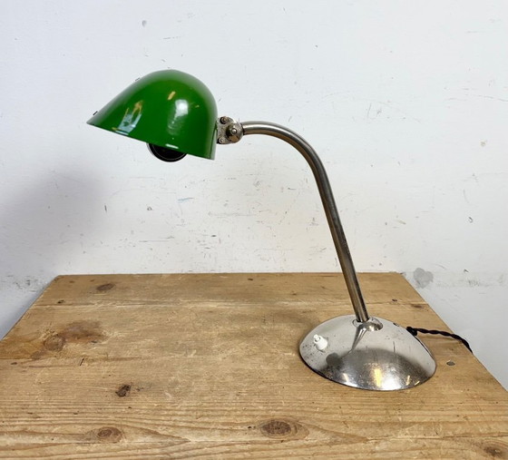 Image 1 of Vintage Green Enamel Bankers Table Lamp, 1950s