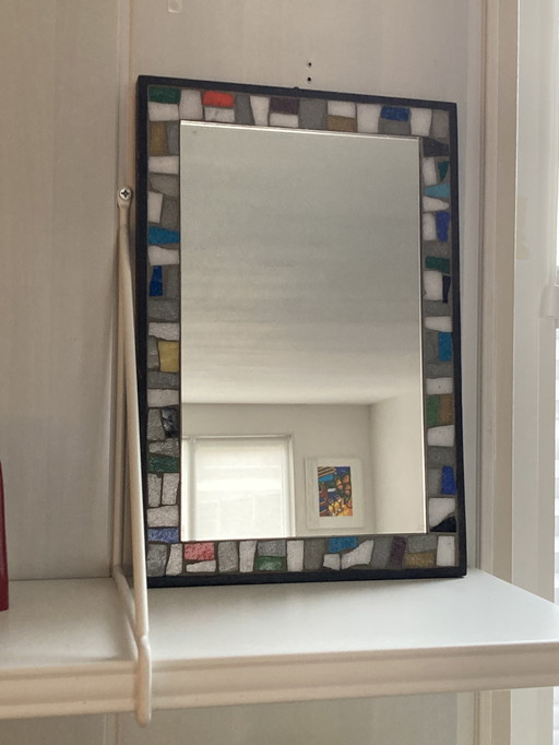 Retro/vintage branded mirror with inlaid edge of mosaic pebbles, 1960s