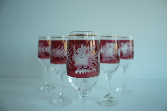 Image 1 of Juego de seis copas con pie, Bohemia Crystal, años 90.