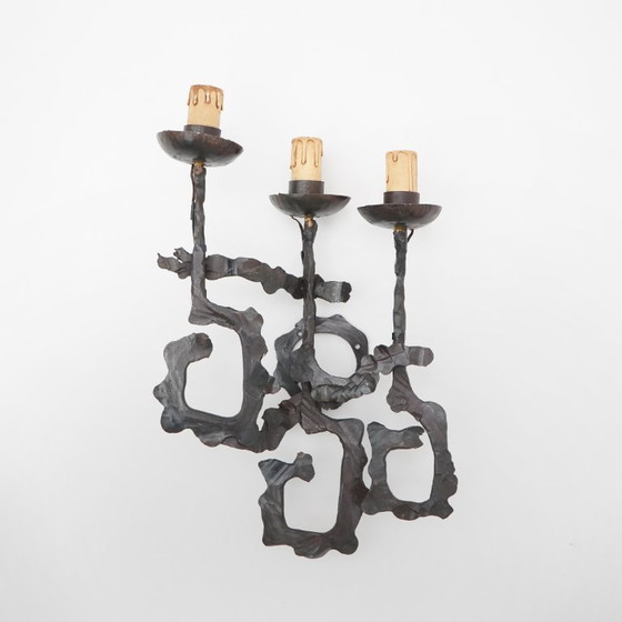 Image 1 of Pair of Brutalist wrought iron wall lamps, 1960s
