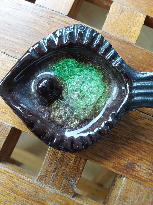 Plaque murale en poterie de studio allemande du Mid Century avec motif de poisson, années 1960