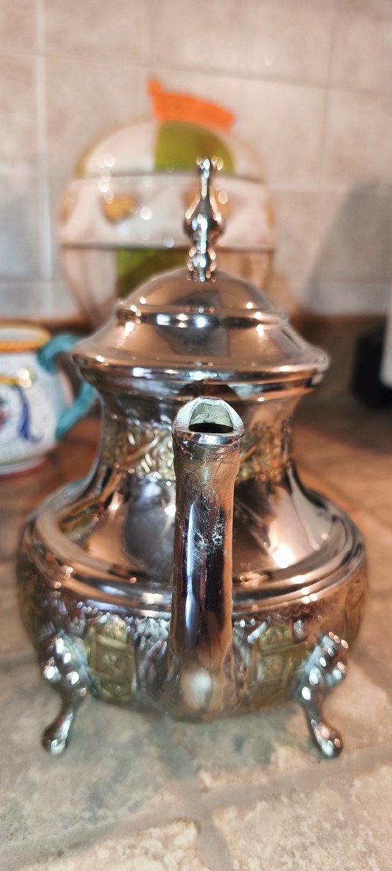 Marokkaanse/Arabische theepot van zilverkleurig metaal. Afmetingen op de foto, gewicht 800 gram. Hoogte 22 (photo 5 of 10)