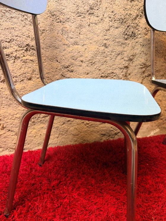 Pair of blue Formica chairs - Vintage 70s, Dining chairs, Metal, Chrome, Black (photo 15 of 15)