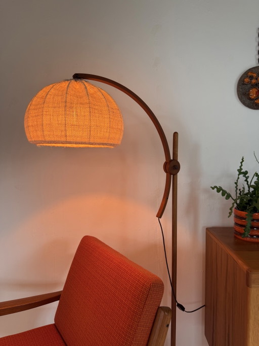 Vintage Teakhouten ‘Archea’ Vloerlamp, Domus ‘70 – vloerlampen, Wood, Metal