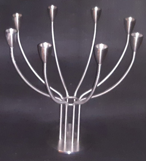 Chandelier Hagberg à 8 branches (acier inoxydable), version avec signature gravée