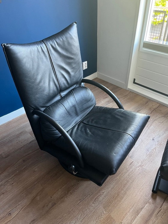 Image 1 of Rolf Benz BMP sillón reclinable con reposapiés de cuero negro